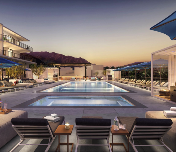 Thompson Palm Springs hotel pool deck.